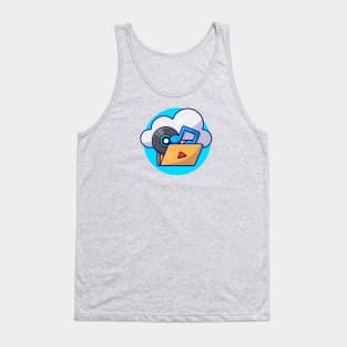 Music Cloud Storage with Vinyl, Tune and Note of Music Cartoon Vector Icon Illustration Tank Top